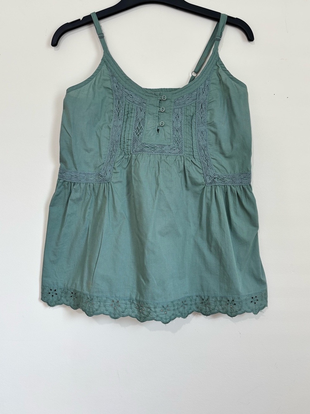 Converse Y2k Sage Green Babydoll Lace Trim cottage slouchy Cami Tank Size XS